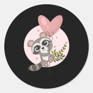 Kawaii Raccoon mit Ballon zum Valentinstag Runder Aufkleber