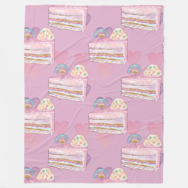 Kawaii Rainbow Cake Pattern - Pastel Lila Fleecedecke (Vorderseite)
