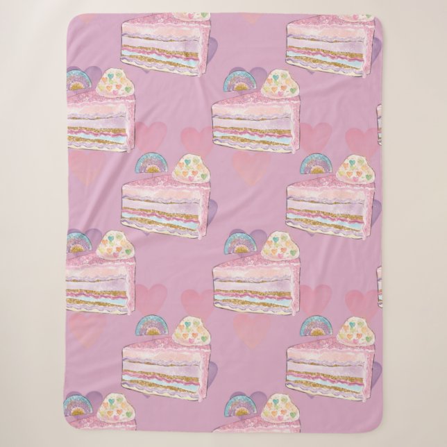Kawaii Rainbow Cake Pattern - Pastel Lila Sherpadecke (Vorderseite)