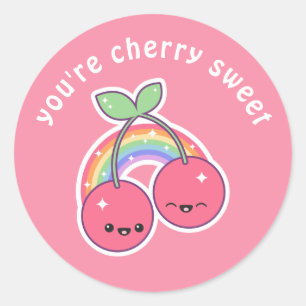 Kawaii Rainbow Cherries Runder Aufkleber