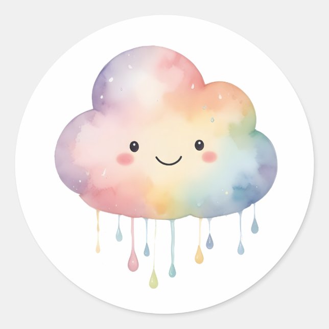 Kawaii Rainbow Cloud Round Sticker (Vorderseite)