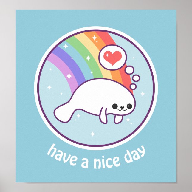 Kawaii Rainbow Manatee Poster (Vorne)