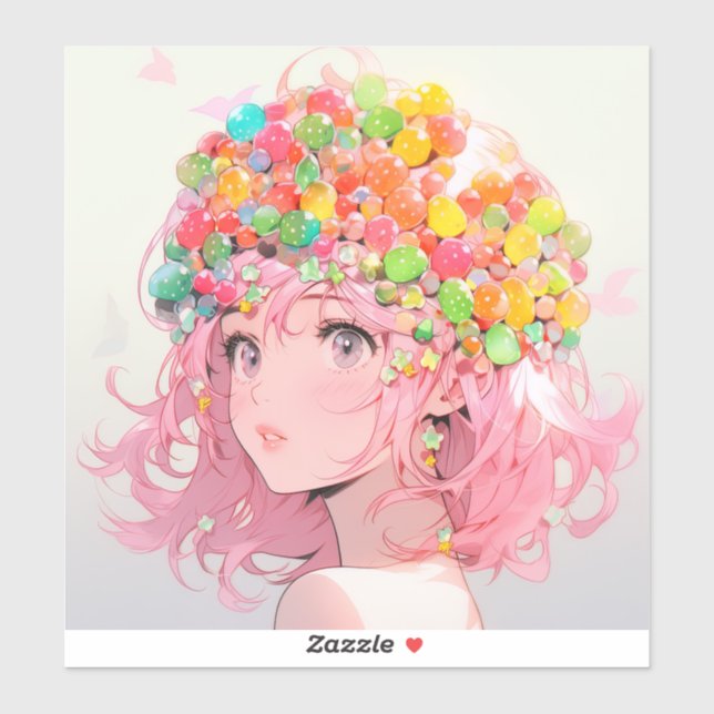 Kawaii Rainbow Pastel Candy Mushroom Anime Girl Aufkleber (Blatt)