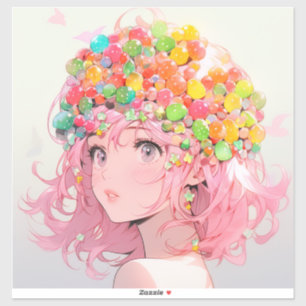 Kawaii Rainbow Pastel Candy Mushroom Anime Girl Aufkleber