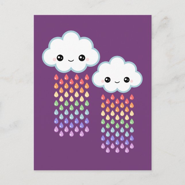Kawaii Rainbow Rain Postkarte (Vorderseite)
