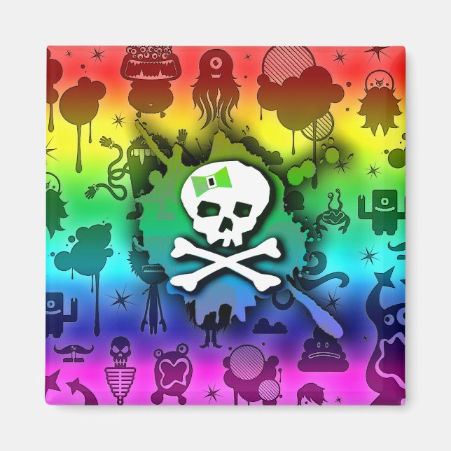 Kawaii Rainbow Skull Magnet (Vorne)