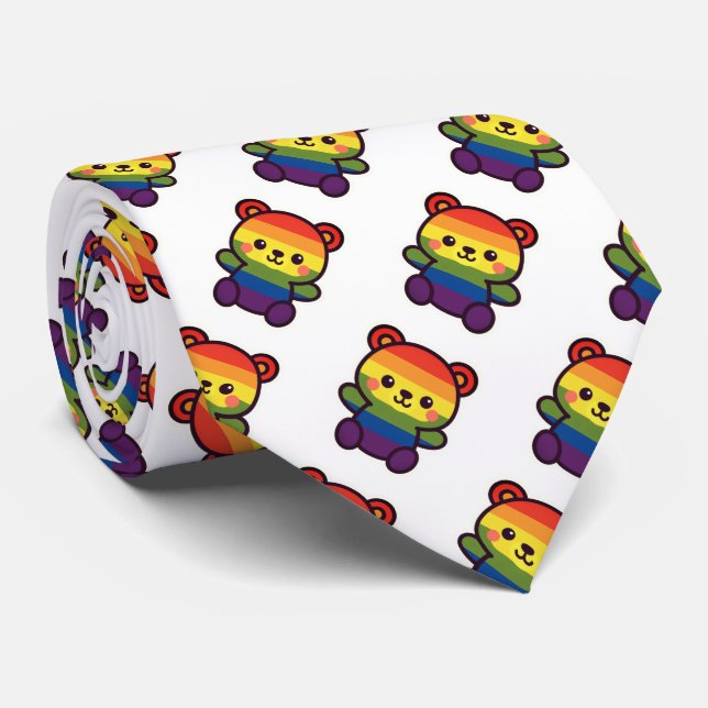 Kawaii Rainbow Teddy - Ein Niedlicher LGBTQ+-Prix- Krawatte (Gerollt)