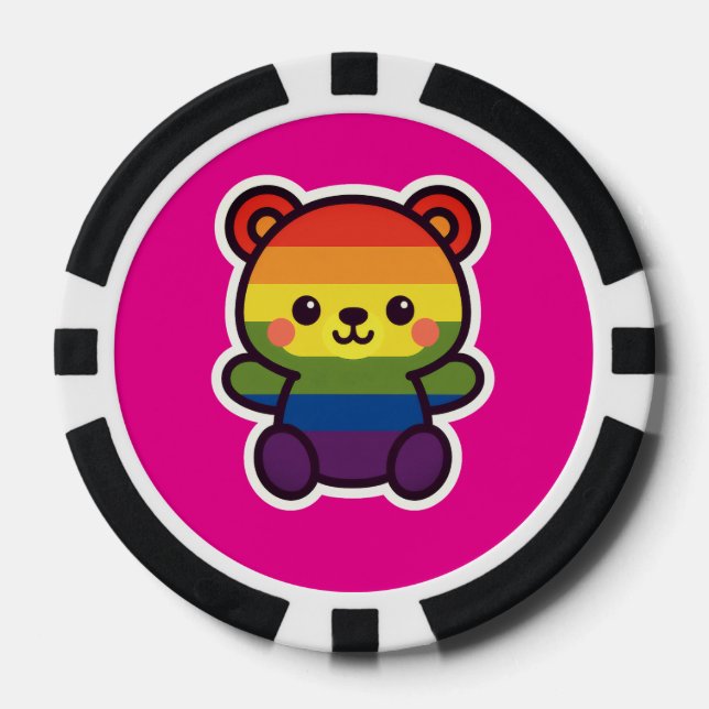 Kawaii Rainbow Teddy - Ein Niedlicher LGBTQ+-Prix- Pokerchips (Vorderseite)