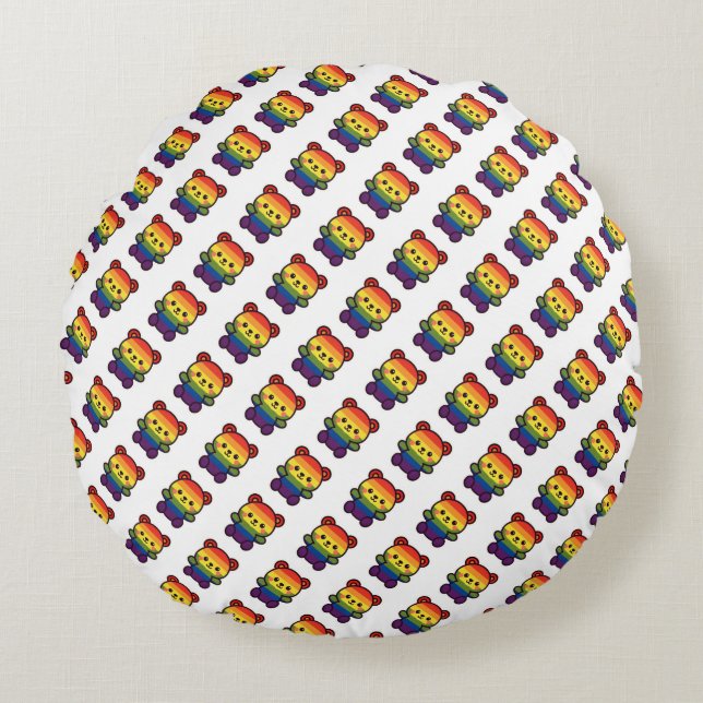 Kawaii Rainbow Teddy - Ein Niedlicher LGBTQ+-Prix- Rundes Kissen (Vorderseite)