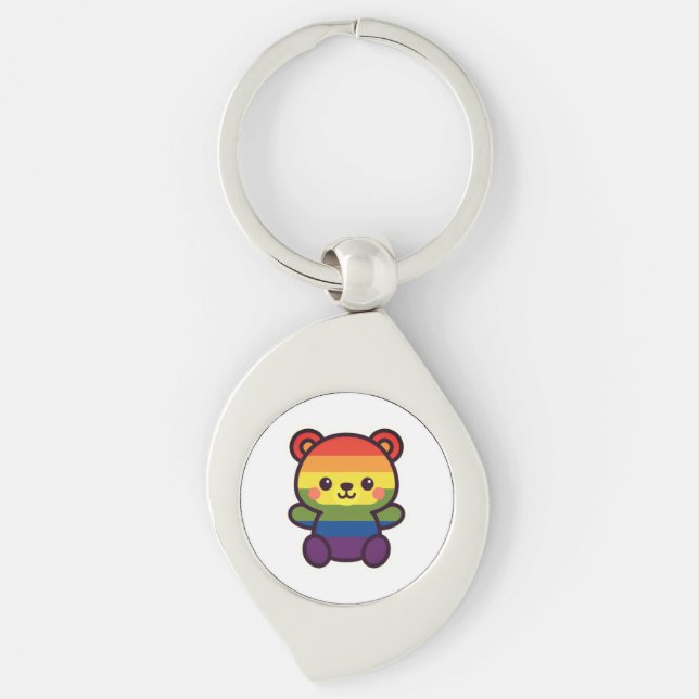 Kawaii Rainbow Teddy - Ein Niedlicher LGBTQ+-Prix- Schlüsselanhänger (Vorderseite)