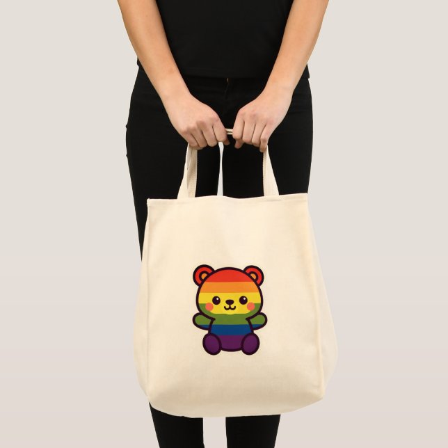 Kawaii Rainbow Teddy - Ein Niedlicher LGBTQ+-Prix- Tragetasche (Vorderseite (Produkt))