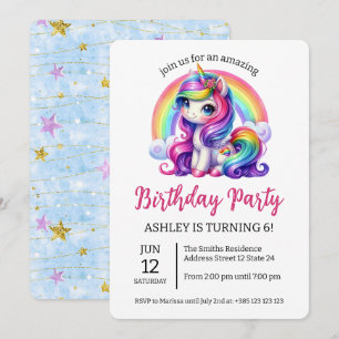 Kawaii Rainbow Unicorn Geburtstagsparty Einladung