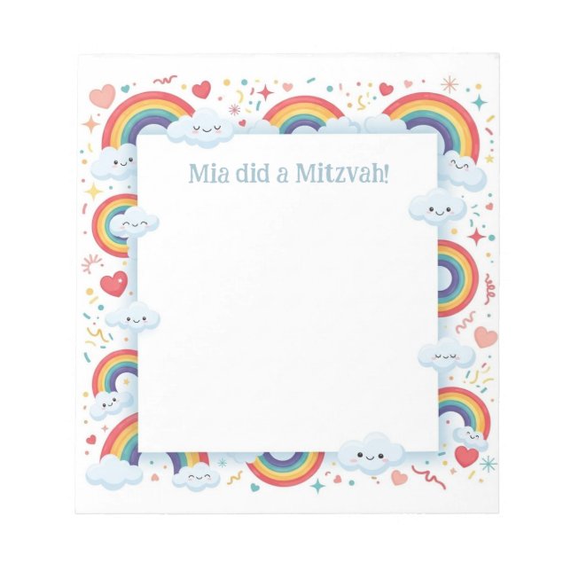 Kawaii Rainbows Personalisiert Mitzvah Notes Notep Notizblock (Vorderseite)