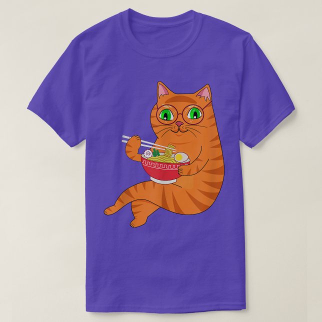 Kawaii Ramen Anime Cat essen japanische Nudeln T-Shirt (Design vorne)