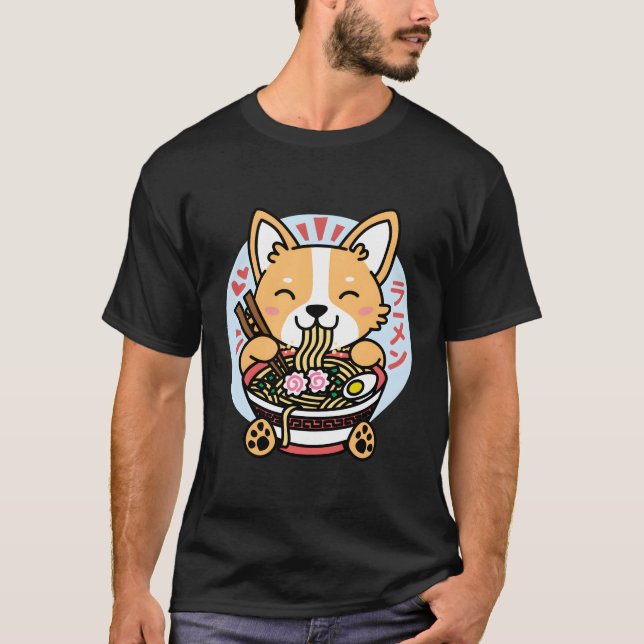 Kawaii Ramen Anime Dog Corgi Japanisch Noodles Jap T-Shirt (Vorderseite)