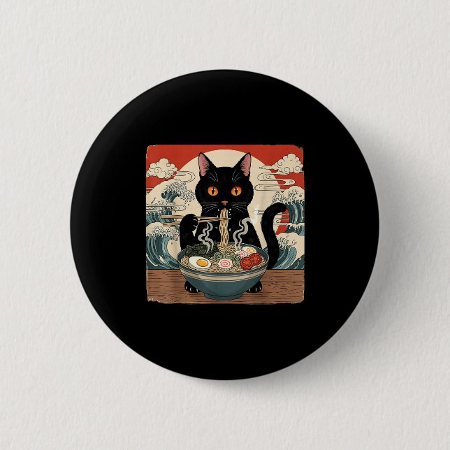Kawaii Ramen Cat Anime Japanese Noodles Food Wave  Button (Vorderseite)