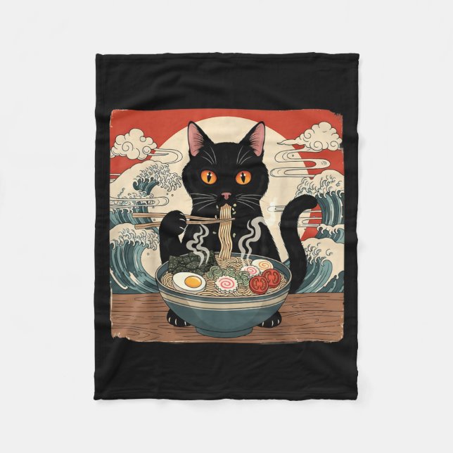 Kawaii Ramen Cat Anime Japanese Noodles Food Wave  Fleecedecke (Vorderseite)