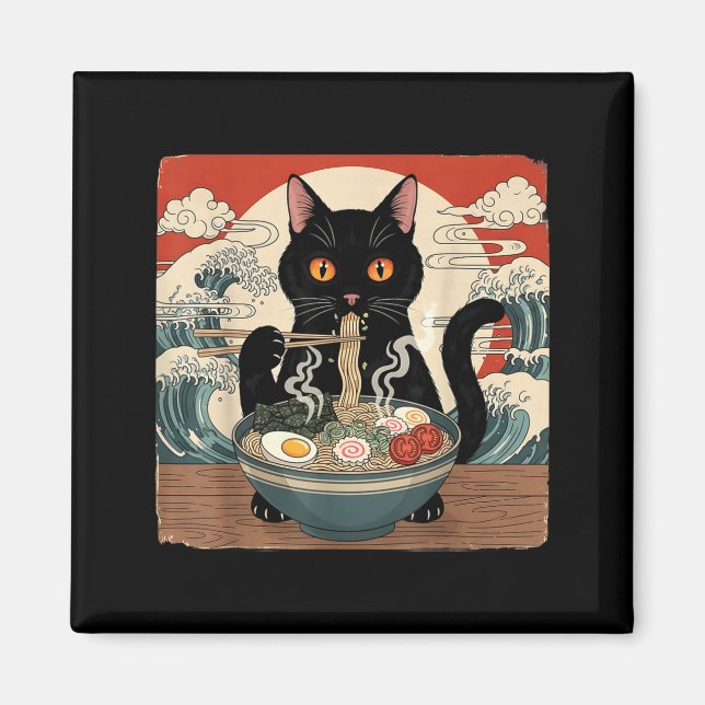 Kawaii Ramen Cat Anime Japanese Noodles Food Wave  Magnet (Vorne)