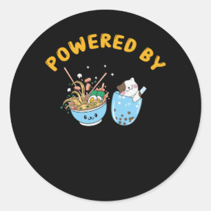 Kawaii Ramen & Cat Design   Powered Ramen and Cat Runder Aufkleber