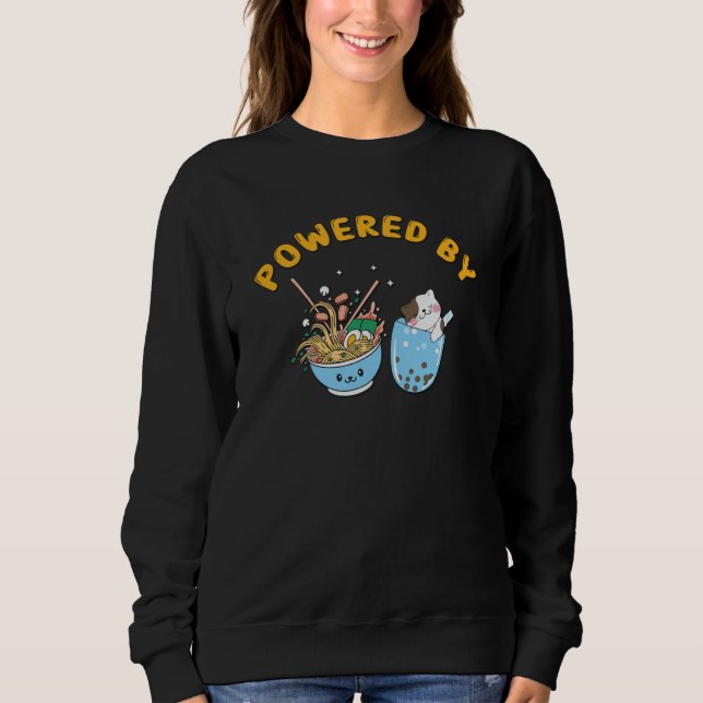 Kawaii Ramen & Cat Design | Powered Ramen and Cat Sweatshirt (Vorderseite)