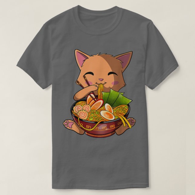 Kawaii Ramen Cat, Japanese Neko Noodle Funny Anime T-Shirt (Design vorne)