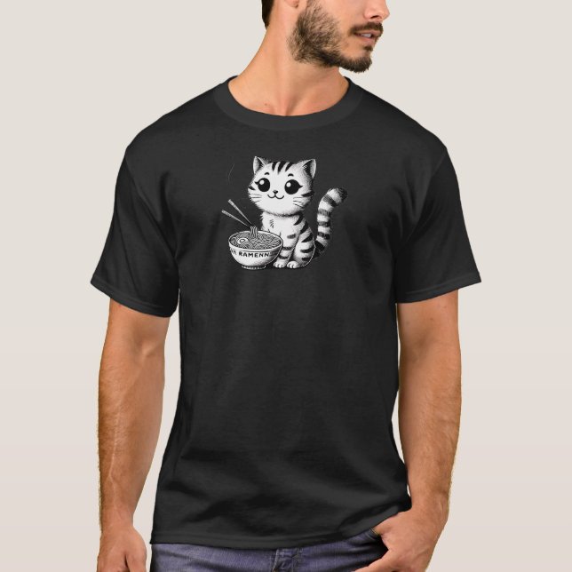 Kawaii Ramen Cat - Niedliche Noodle Lover TSQ T-Shirt (Vorderseite)
