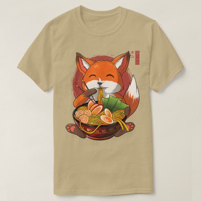 Kawaii Ramen Fox, Japanischer Neko Noodle Funny An T-Shirt (Design vorne)