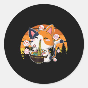 Kawaii Ramen Katze Anime Japanisch Neko Nudel Lust Runder Aufkleber