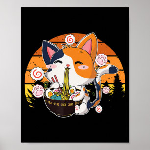 Kawaii Ramen Katze Anime Japanisch Neko Nudel Spaß Poster