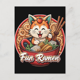 Kawaii Ramen Katze Retro Japanische Nudeln Kunstwe Feiertagspostkarte