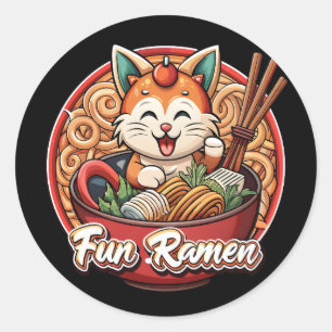 Kawaii Ramen Katze Retro Japanische Nudeln Kunstwe Runder Aufkleber