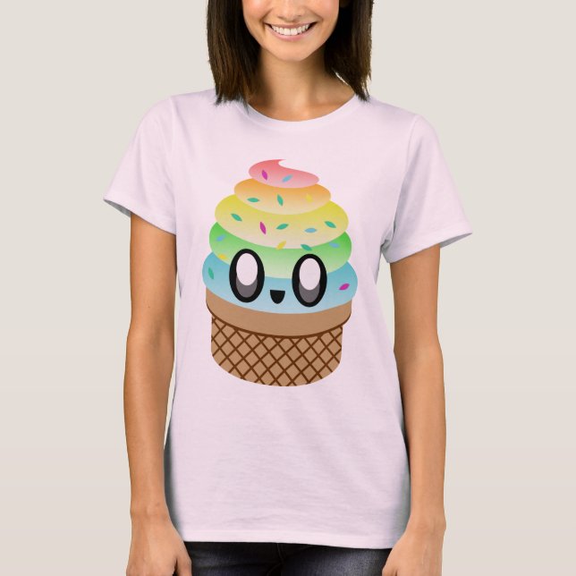 Kawaii Rave Ice Creme Cone Regenbogen T-Shirt (Vorderseite)