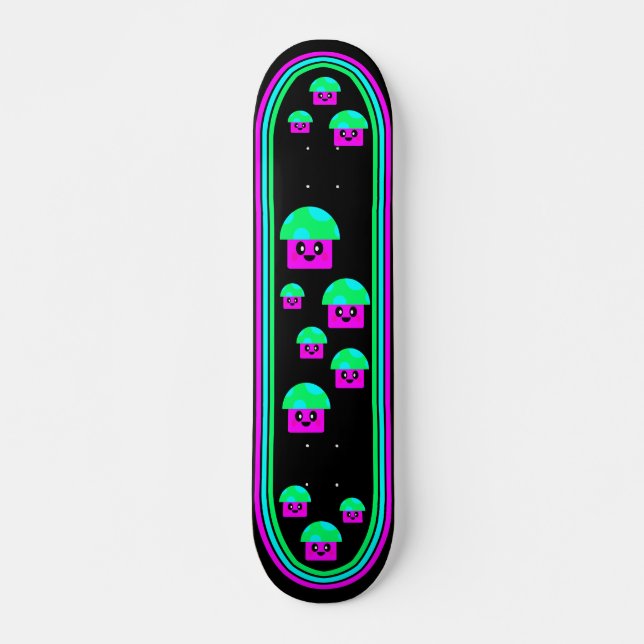 Kawaii Rave Neon Mushrooms Skateboard (Vorne)