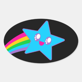 Kawaii Rave Neon Star Rainbow Ovaler Aufkleber