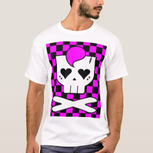 Kawaii Rave Totenkopf Schachbrettmuster T-Shirt