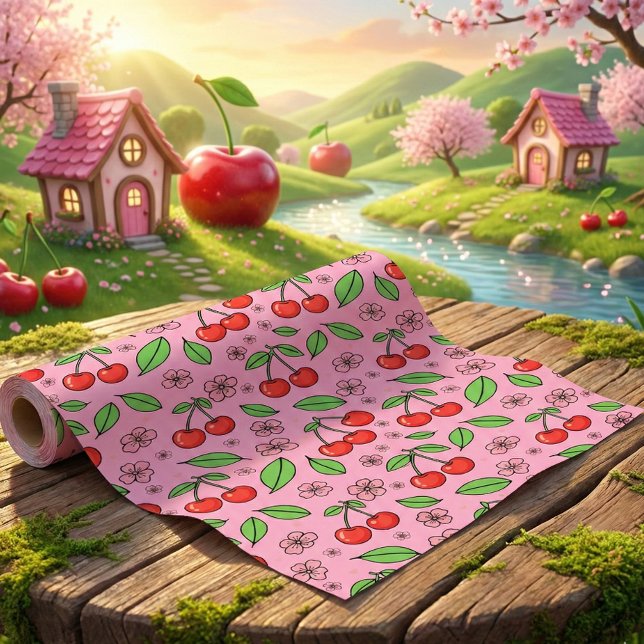 Kawaii Red Cherry Vibes Cute Girly Aesthetic Geschenkpapier (Von Creator hochgeladen)