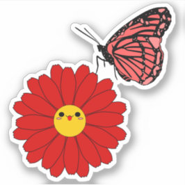 Kawaii Red Daisy mit Butterfly Vinyl Sticker