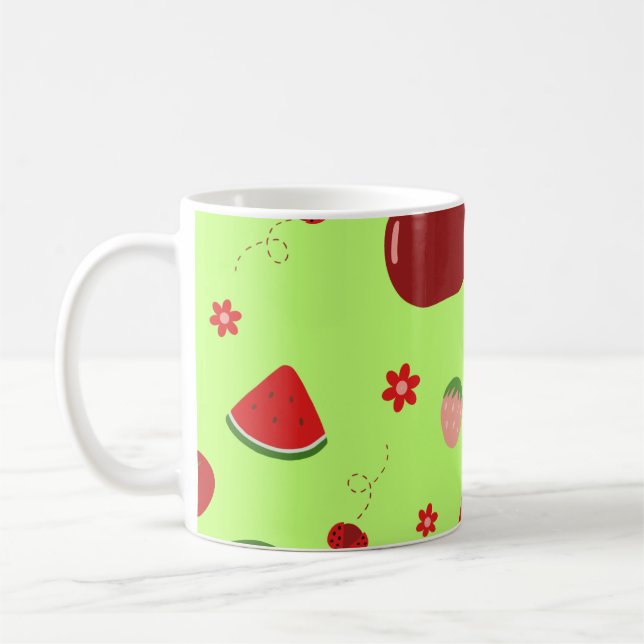 Kawaii Red Fruits Pattern in Lime Green Kaffeetasse (Links)