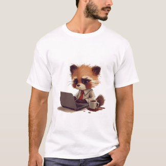 Kawaii Red Panda Arbeiten am Laptop mit Kaffee Spi T-Shirt