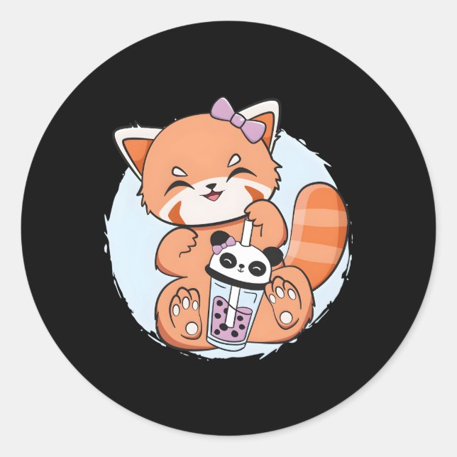 Kawaii Red Panda Boba Anime Pearl Bubble Tea Otaku Runder Aufkleber (Vorderseite)