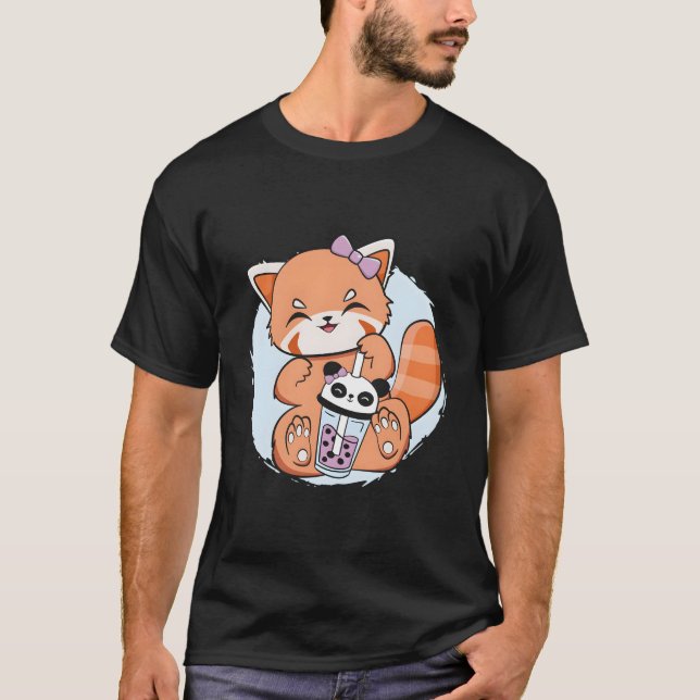 Kawaii Red Panda Boba Anime Pearl Bubble Tea Otaku T-Shirt (Vorderseite)