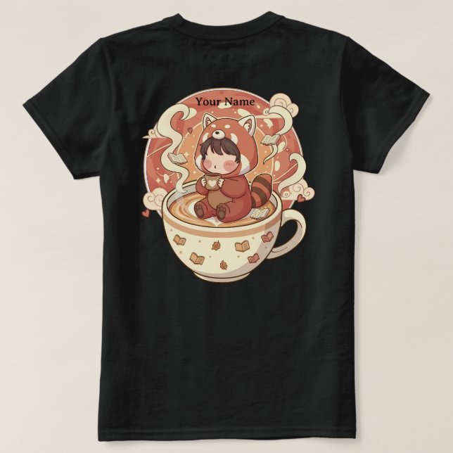 Kawaii Red Panda Brew Damen-Cotton-T-Shirt T-Shirt (Design Rückseite)