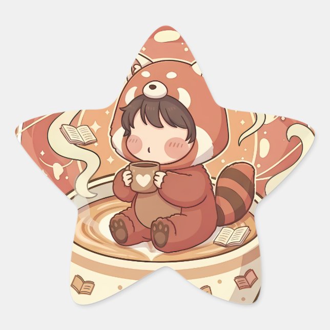 Kawaii Red Panda Coffee Star Reward Sticker (Vorderseite)