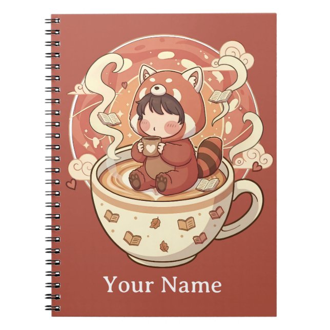 Kawaii Red Panda Coffee Study Spiral Notebook Notizblock (Vorderseite)