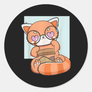 Kawaii Red Panda Drink Coffee Anime Bear Runder Aufkleber