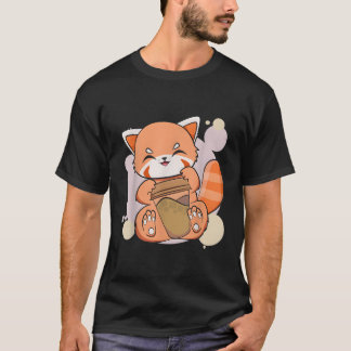 Kawaii Red Panda Drink Coffee Cup Anime Bear T-Shirt