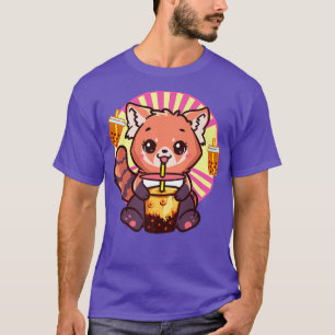 Kawaii Red Panda Drinking Boba Tea Bubble Tea 131 T-Shirt