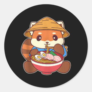Kawaii Red Panda Eating Ra Noodle Runder Aufkleber