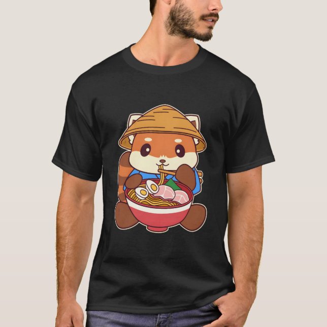 Kawaii Red Panda Eating Ra Noodle T-Shirt (Vorderseite)
