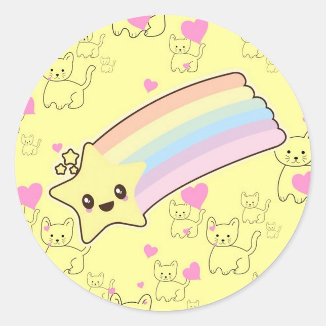 Kawaii Regenbogen Kätzchen Muster so niedlich. Als Runder Aufkleber (Vorderseite)
